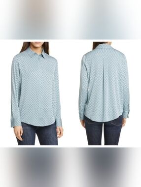 Nordstrom Signature Women Silk Long Sleeve Polka Dot Button Up Size XL